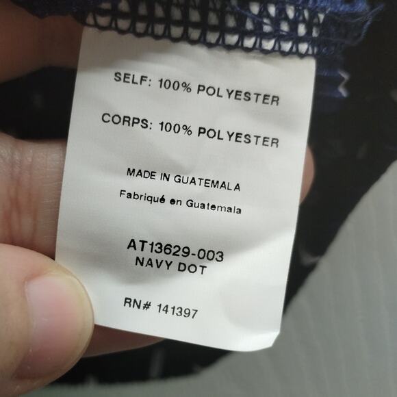 ASTR Juniors Size XL Faux Wrap Top Navy Blue Polka Dot Elastic Waist V-Neck - Picture 8 of 9